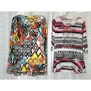 Set of 2 Onque Size M & PM Shirt 3/4 Sleeve Studded Cotton Scoop Neck Tops